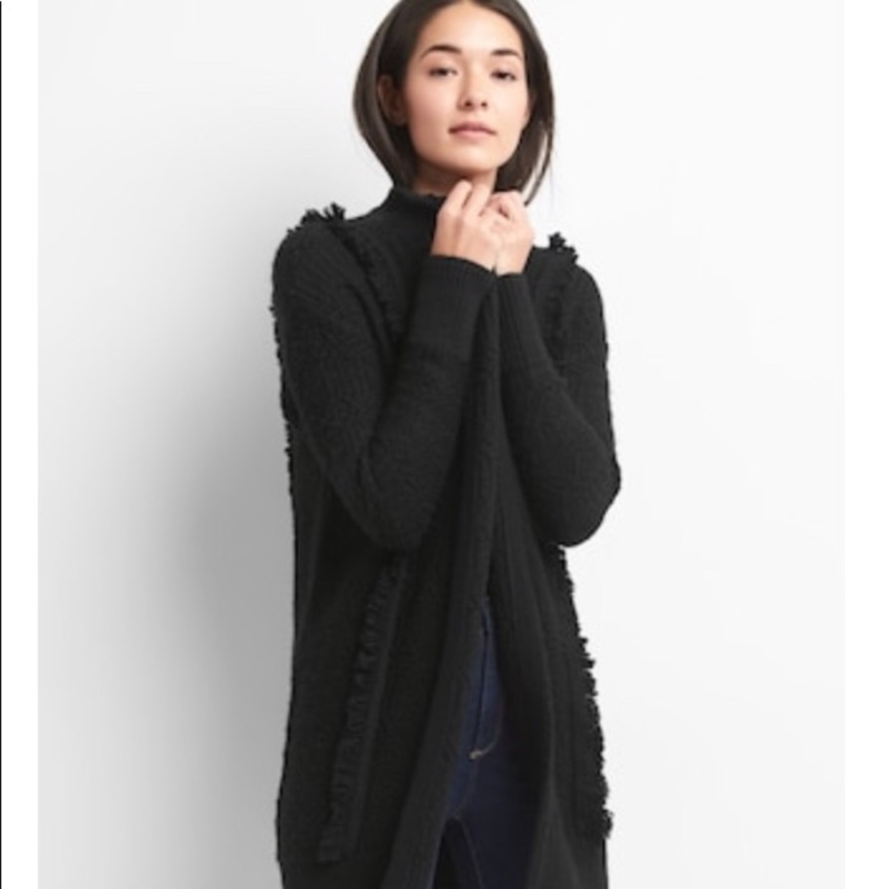 Black lapel fringe jacquard cardigan from Gap